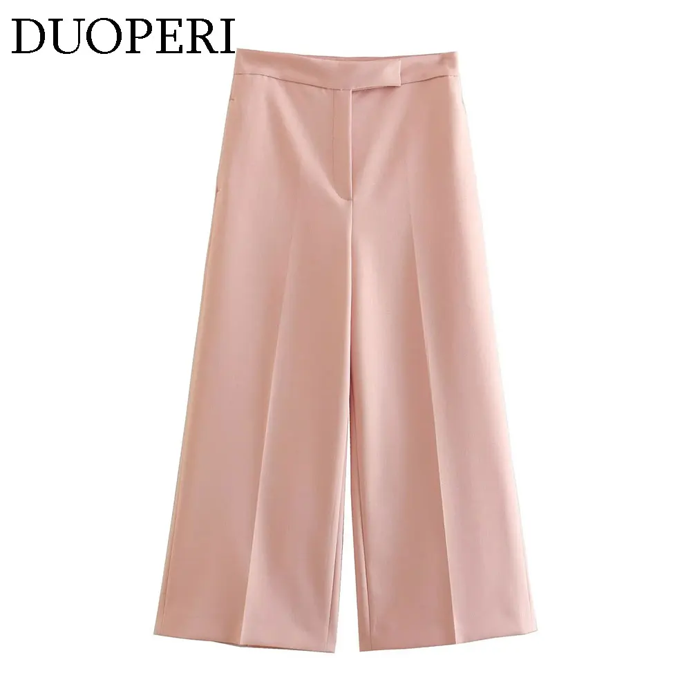 DUOPERI Women Fashion Two Pieces Sets Pink Tank Vest and Straight Trousers Female Chic Office Lady Basic Waistcoat and Pant Coor