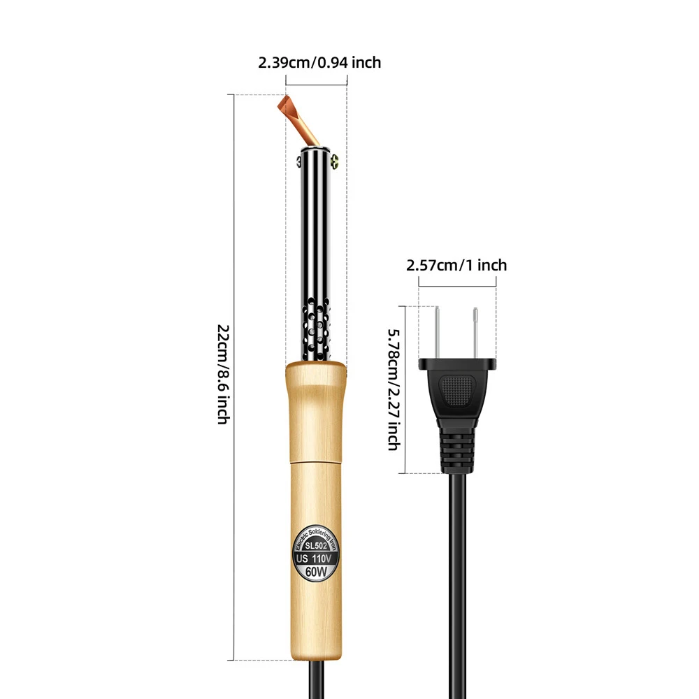 SL502 Electric Soldering Iron Stainless Steel Pipe Sleeve Soldering Iron Weld Copper Tip with Wooden Handle Home Repair Tool