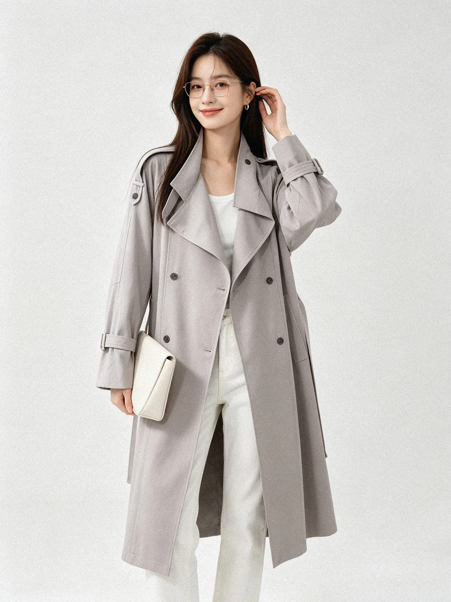 Casual Style Long Double-Breasted British Style Coat Loose Fit Commute Friendly Women's Windbreaker Breathable Straight Hem