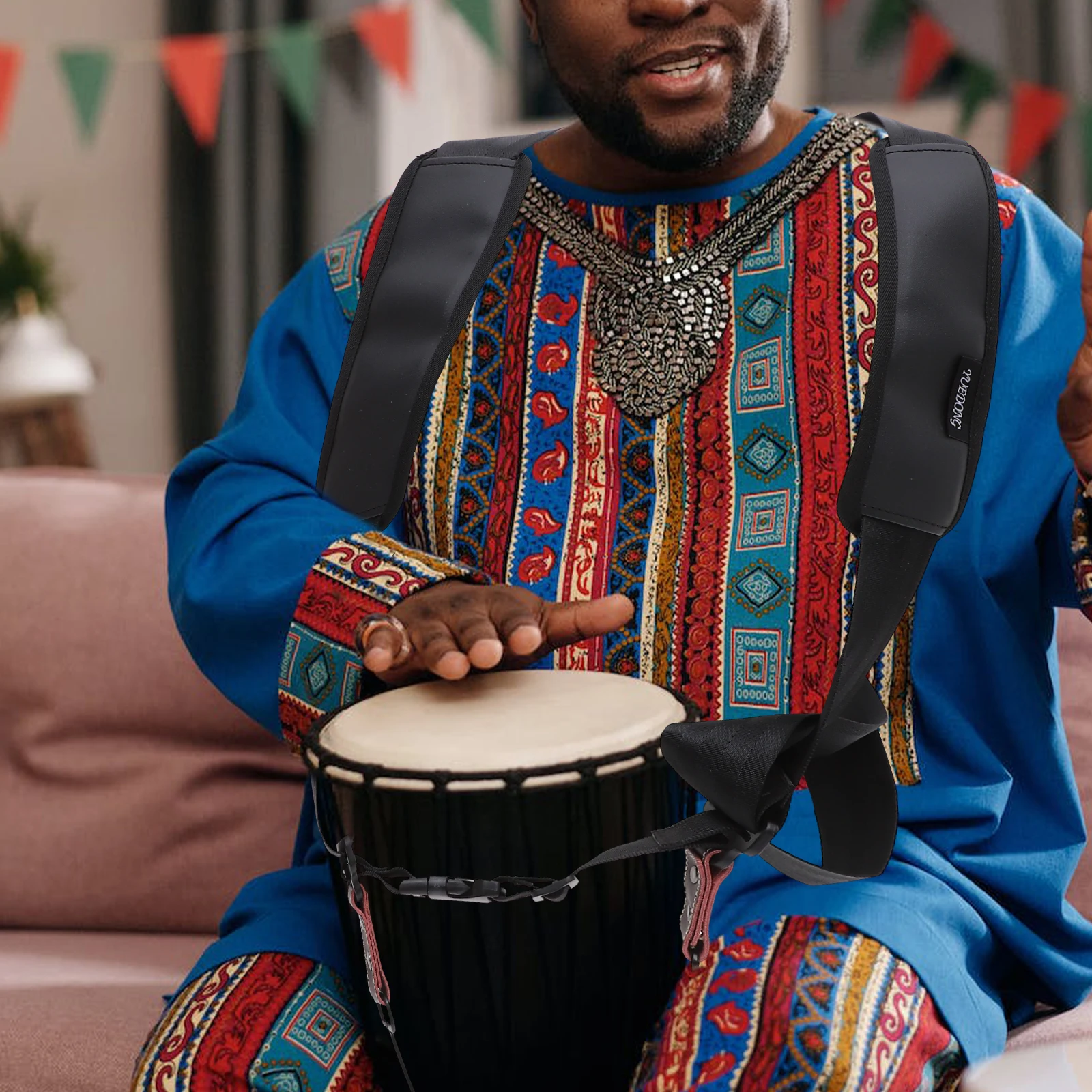 

1 pc African Drum Polyester Double Shoulder Strap Durable Djembe Accessory Easy Install Stress Relief Drum Assistant