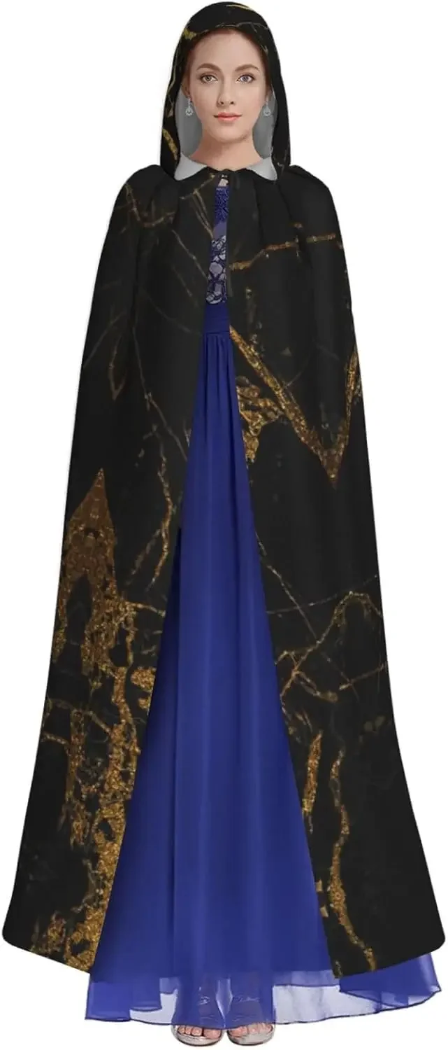 Custom Black Gold Marble print Adult Hooded Cape Carnival Festival Cape Cosplay Robe Costume party Gothic Carnival