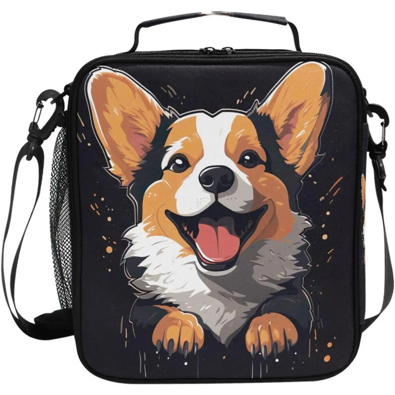 

Lunch Bag for Boys Girls Funny Corgi Dog Insulated with Shoulder Strap Reusable Cooler Bags Organizer Lunch Tote Bag for School