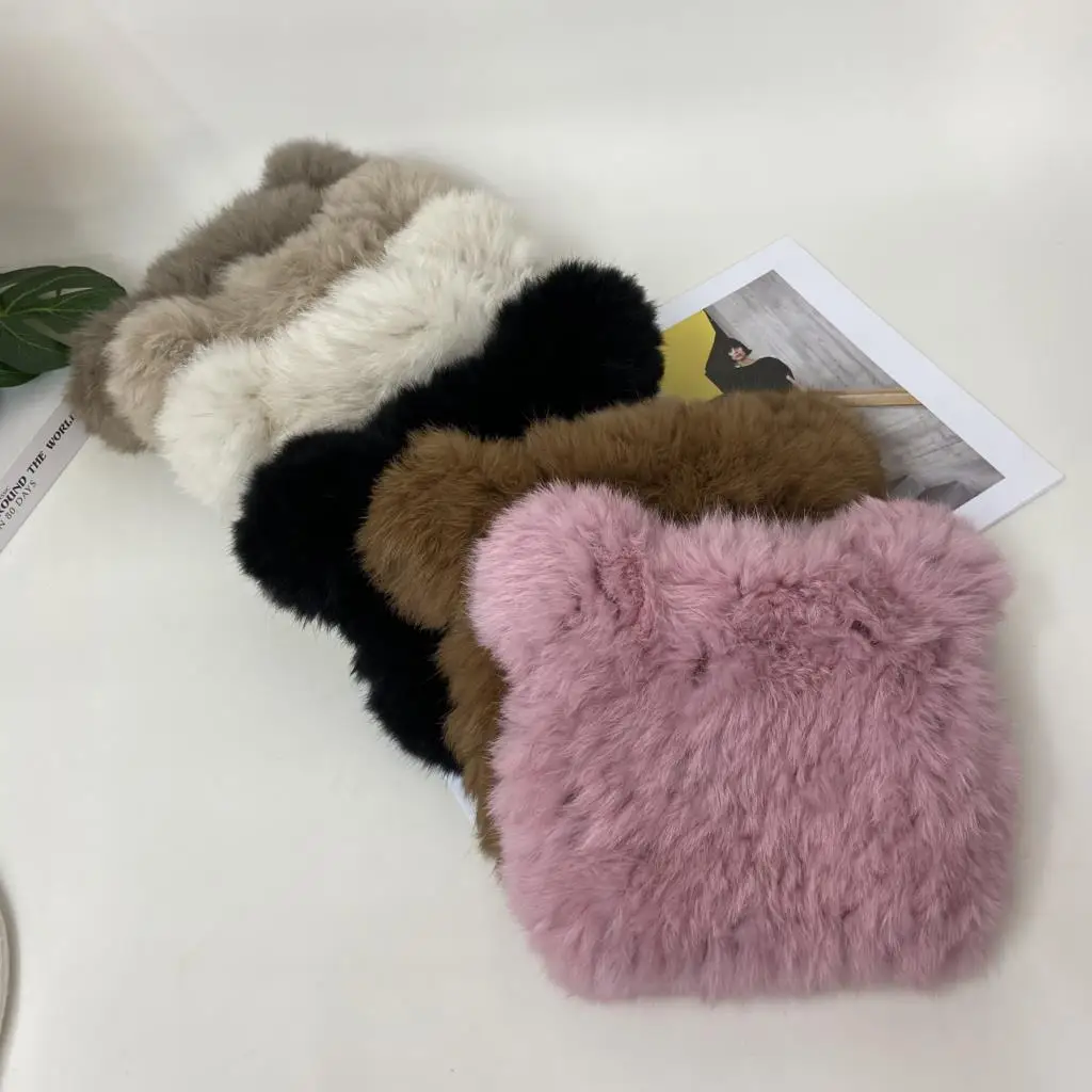 Girs Winter Warm Hats Fluffy Knit Rabbit Fur Ear Hat Fashion Cute Black Kawaii Hat