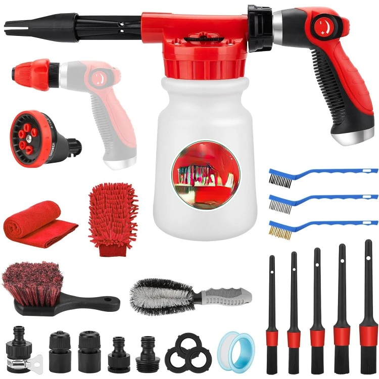 

Wash Foam Gun Set/Hose Sprayer, 22pcs Wash Kits Foam Cannon, Adjustable with 2.5-6 Ratio Dial Foam Blaster, 1L Bottle, Nozzles