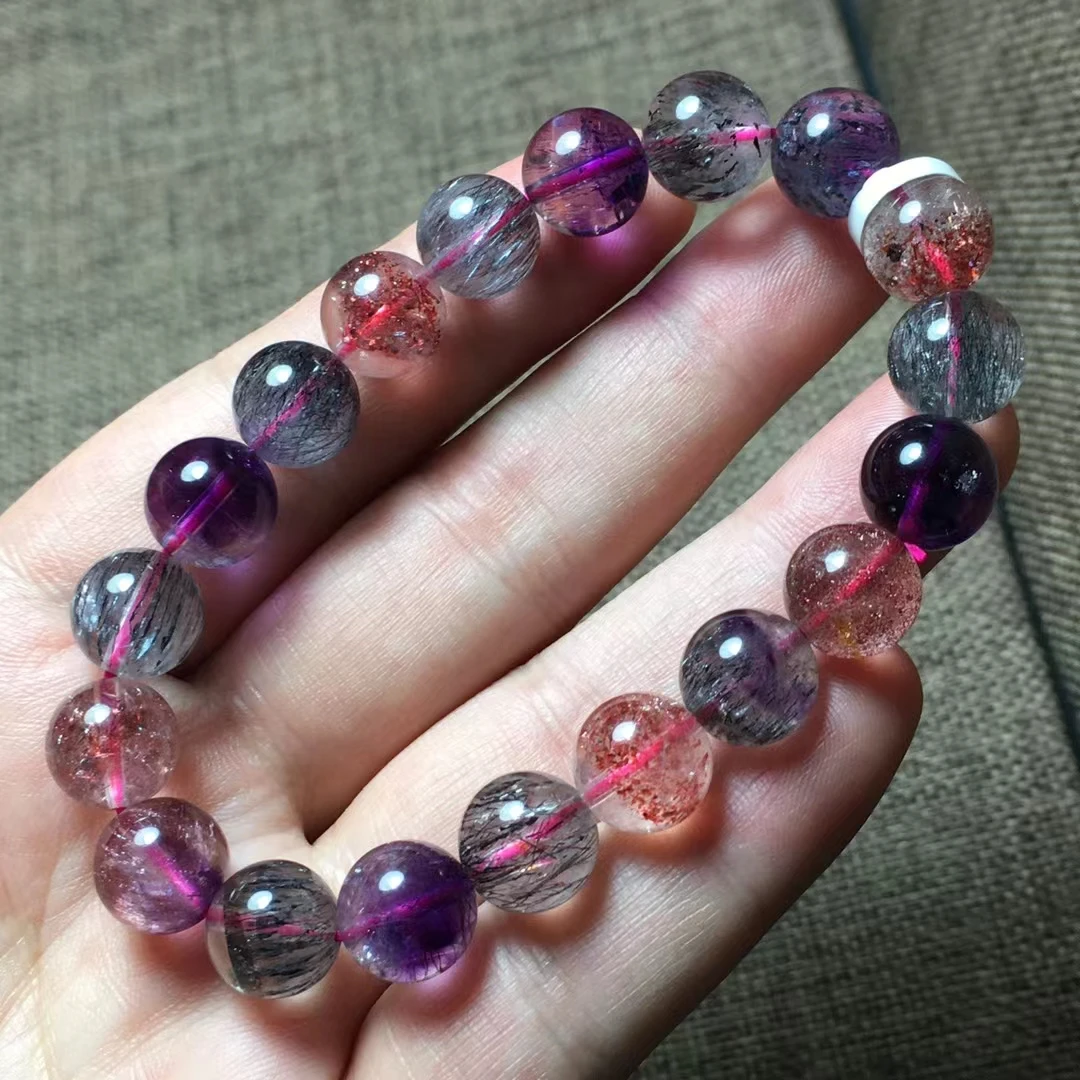 Natural Purple Super 7 Seven Red Lepidocrocite Quartz Bracelet Jewelry 10.7mm Woman Men Clear Round Beads AAAAAAA