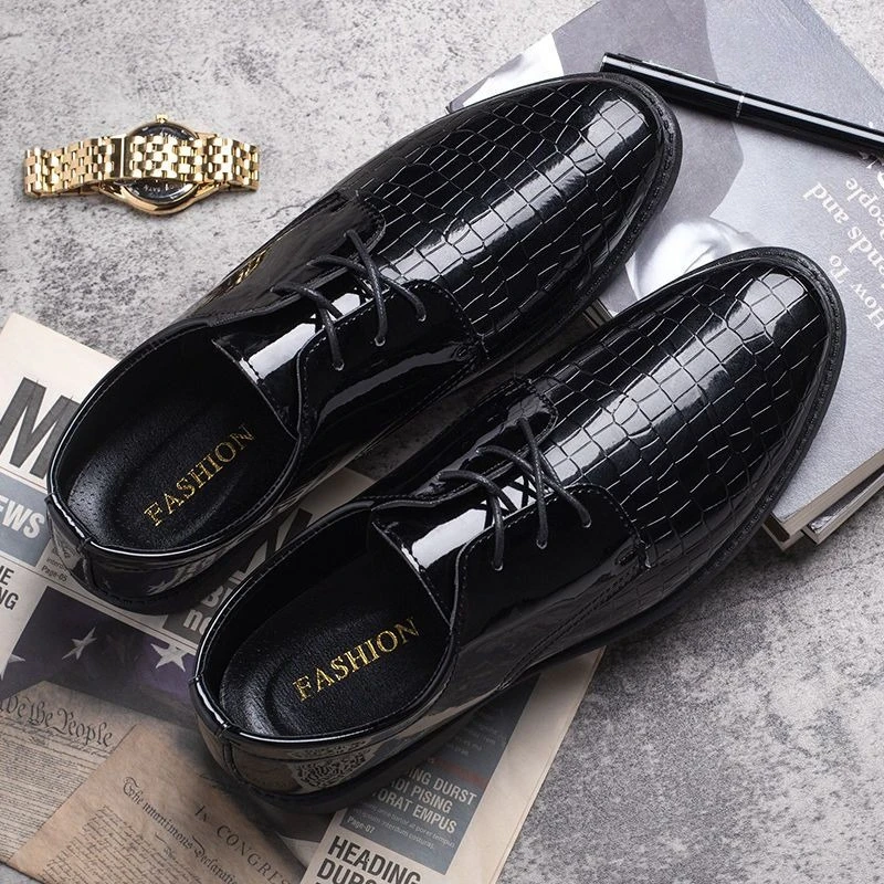 

Черные лакированные кожаные модельные туфли на шнуровке с круглым носком, мужская официальная дешевая обувь для мужчин, трендовая стильная обувь 2025 года