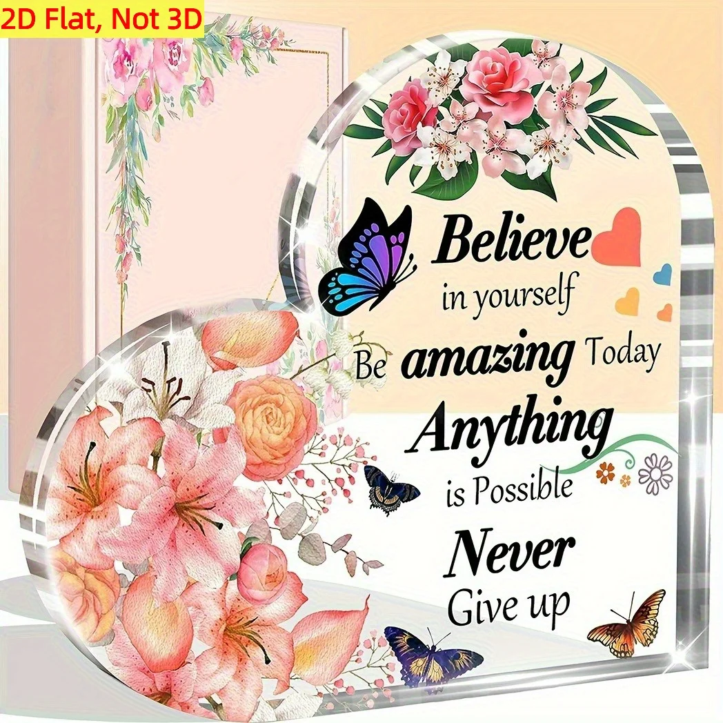 Panneau d'affirmation en acrylique en forme de cœur rose, décoration de bureau pour la confiance en soi, cadeau inspirant pour les femmes
