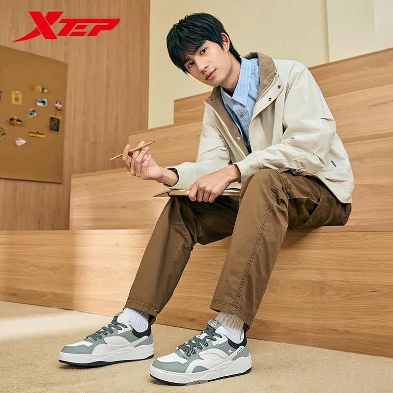 Xtep Low Top Skateboarding Shoes for Men  Winter Leather Warm Lightweight Fashionable Versatile Casual Sneakers 976419310009