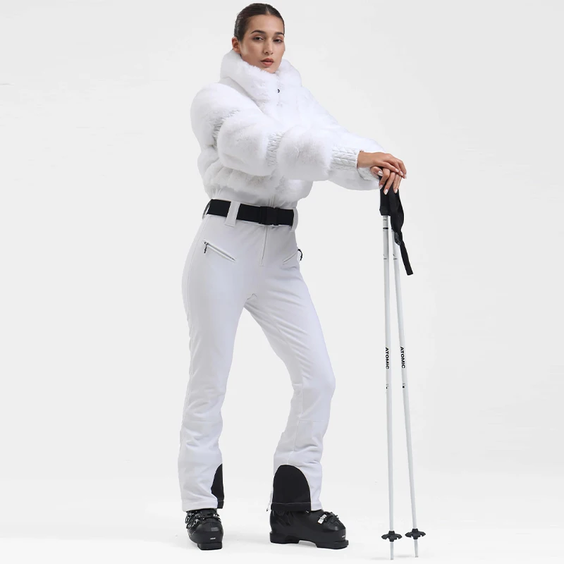 

Windproof Ski Suit Winter Women's Thicken Faux Fur Patchwork Jumpsuits Stand Collar Zipper Skiwear 2025 New Lady Snowboard Suits