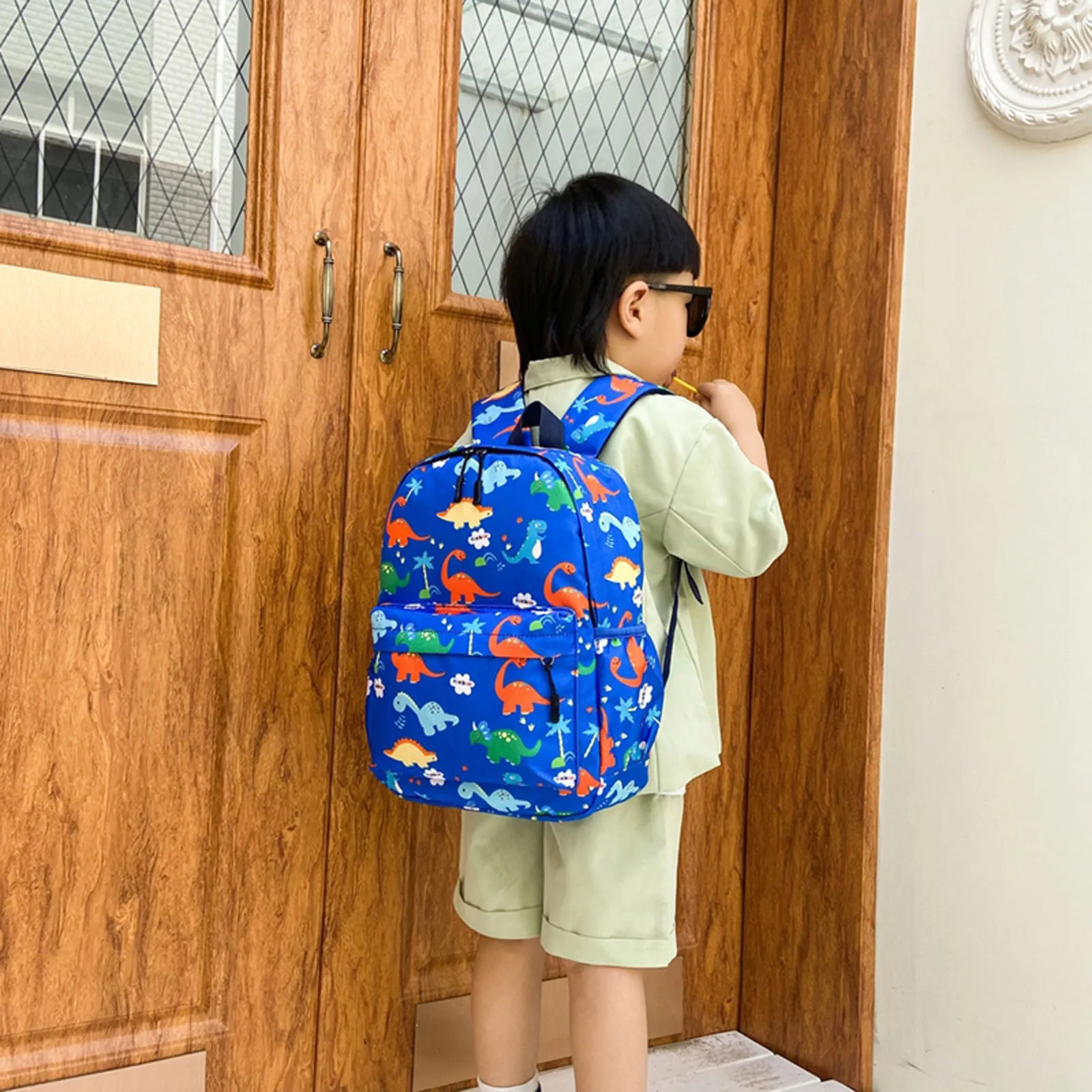 School Starts Season Fashion Dinosaur Print Child Student Daycare Nursery Zipper Cartoon School Bag Nylon Backpack Boys Girl