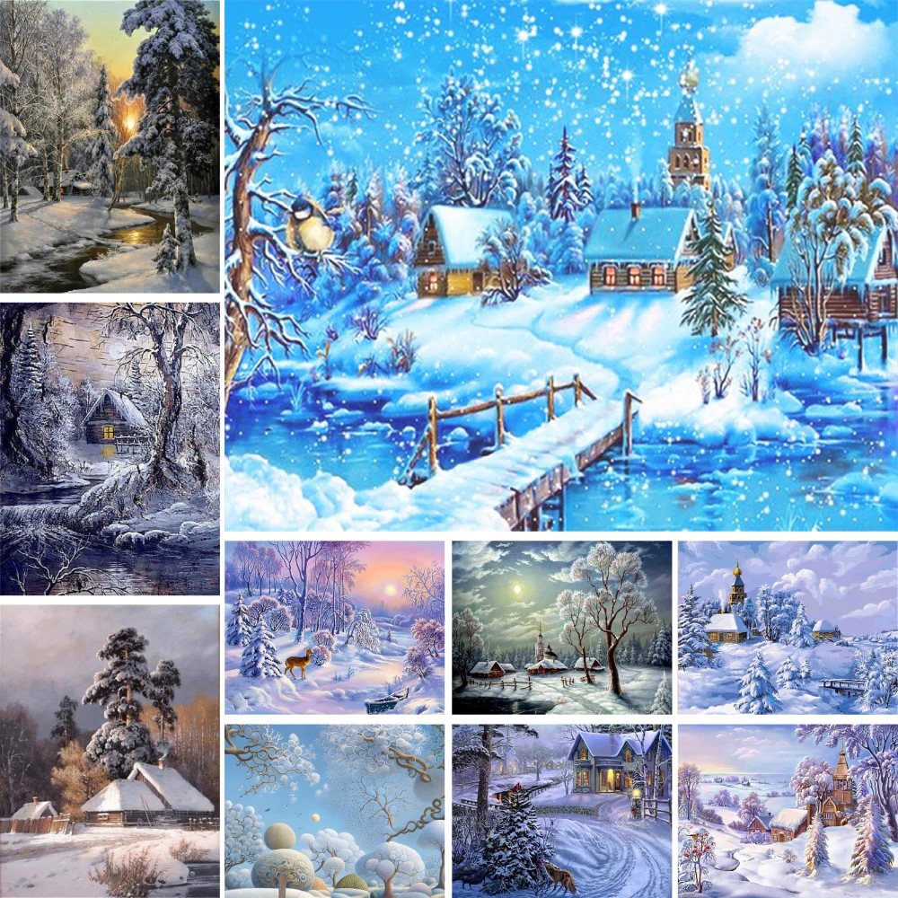 Landscape Winter Snow DIY Paint By Numbers Complete Kit Acrylic Paints 40*50 Canvas Pictures Wall Paintings Crafts For Adults