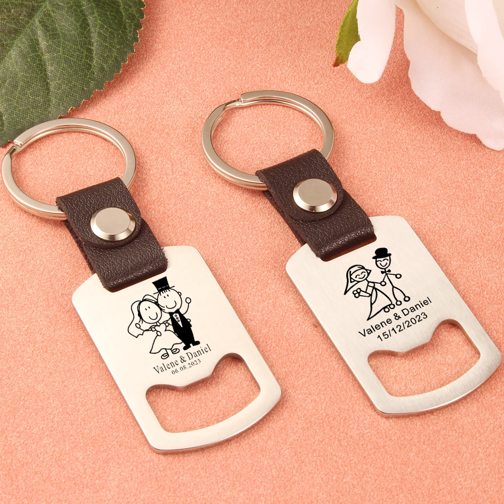 

Custom Bottle Opener Name Date Keychain Laser Engraved Steel And Leather Keyring Holy Communion Baptism Wedding Gifts For Guests