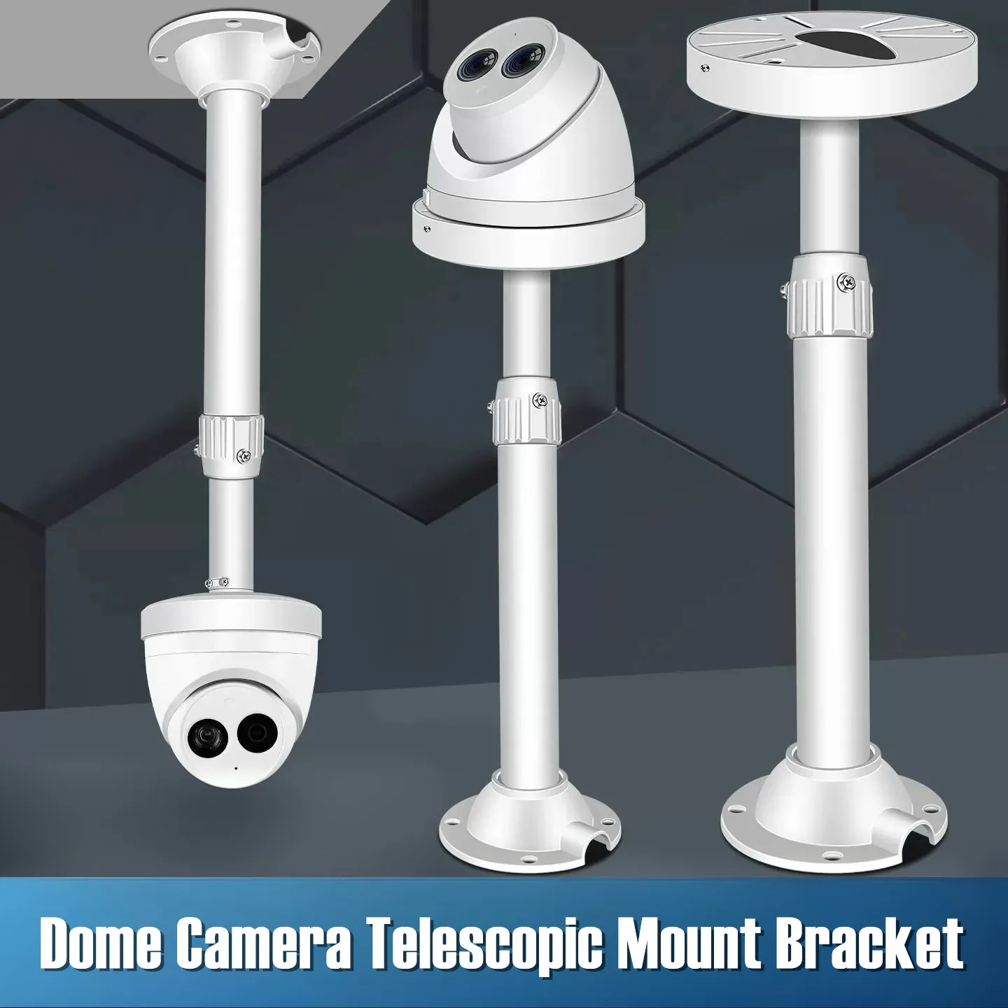 Adjustable Telescopic Extension Pole for Dome Surveillance Camera, Aluminum Alloy Hemisphere CCTV Camera Ceiling Mount Bracket