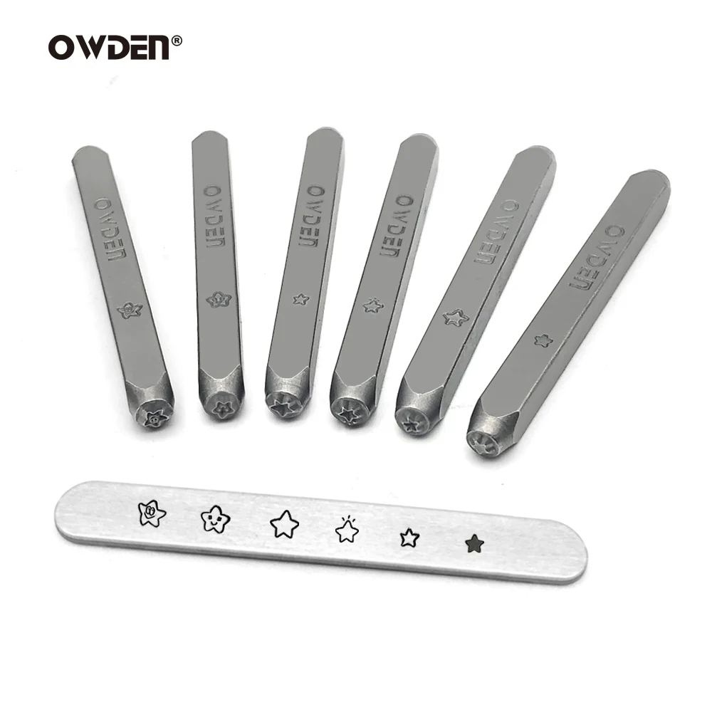 OWDEN 6Pcs Jewelry Stamping Steel Metal Stamp Set Star Design Shape Punch Tools DIY Tool Steel Jewelry Puncher Set