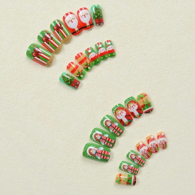 24 Uds. uñas postizas con temática navideña con Papá Noel y caja regalo, uñas postizas para fiestas y envío directo