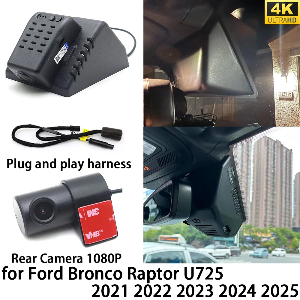 

for Ford Bronco Raptor U725 2021-2026 4K DVR Dash Cam OEM Front Rear Camera Video Recorder Night Vision Wifi 2160P