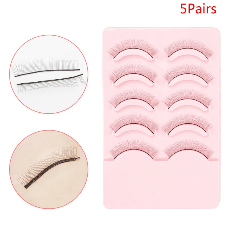 5 Pairs Pink Box Training Lashes Eyelash Extension Practice Grafting Natural False Eyelashes For Beginner Teaching Makeup Tools