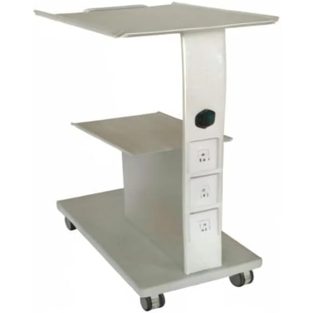 عربة صالونات التجميل الطبية المتنقلة مكونة من 3 طبقات مع عجلات قفل، عربة أدوات المختبر الدوارة، منفذ أمريكي مدمج، صينية أدوات، أوف وايت
