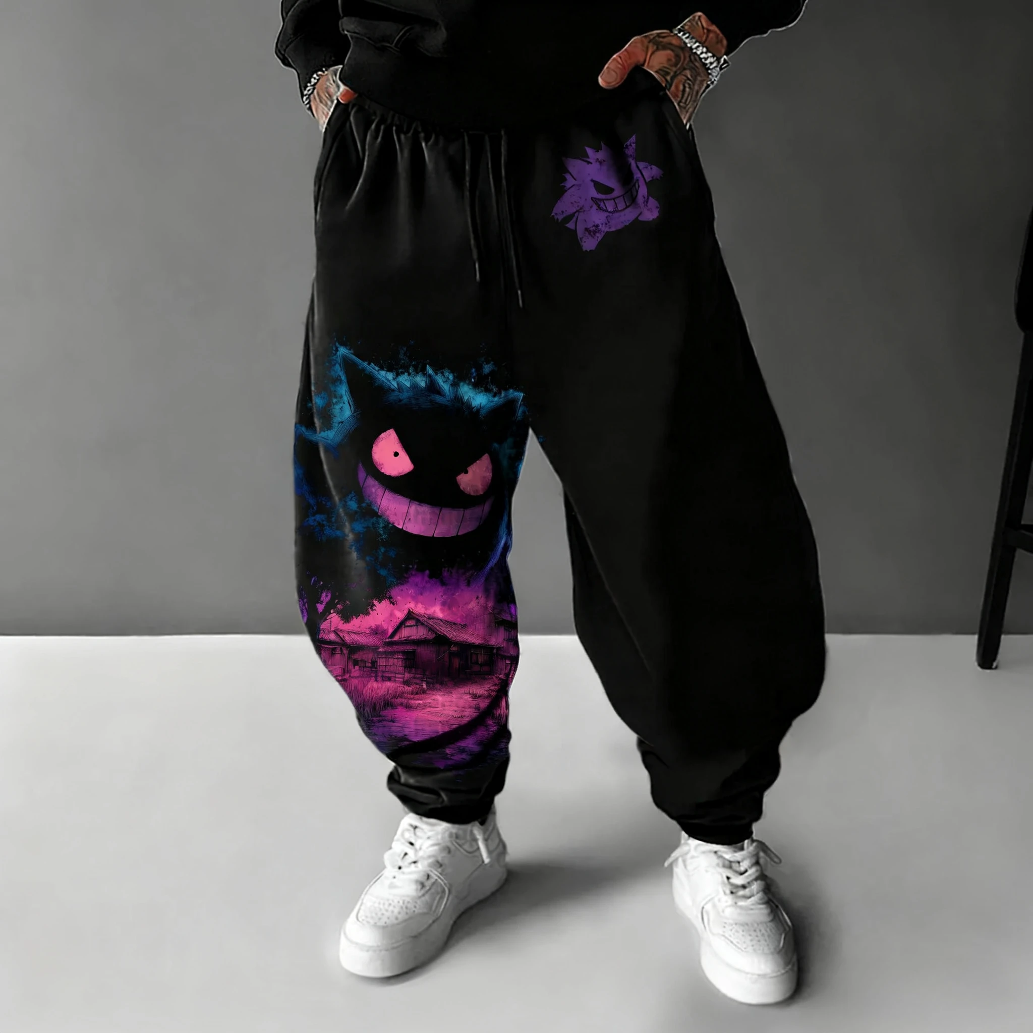 

Pokémon Handheld Game Co Branded Men's Sweetpants 2025 Autumn/winter New Gengar Anime Printed Hip-hop Loose Casual Cotton Pants