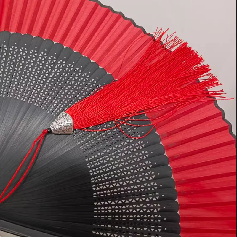 Hand Held Bamboo Silk Folding Fan Cheongsa Fan Chinese Japanese Charming Elegant Vintage Retro Style,Women Ladys Girls Black Red