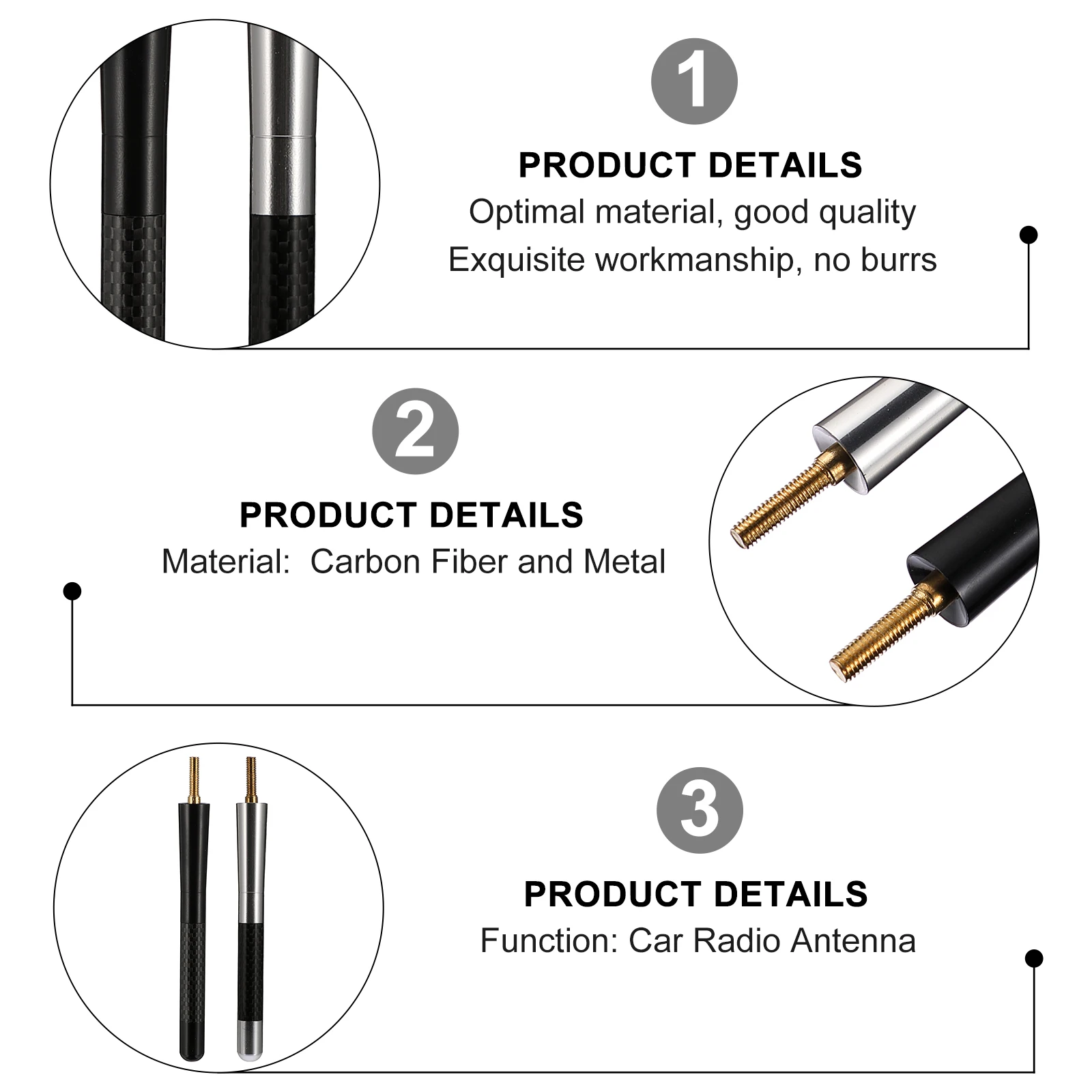 

2 pcs Carbon Fiber Short Radio Antenna 12Cm Car Styling Accessories Decor Supply Vehicle Metal Antenna Roof Am Fm Signal