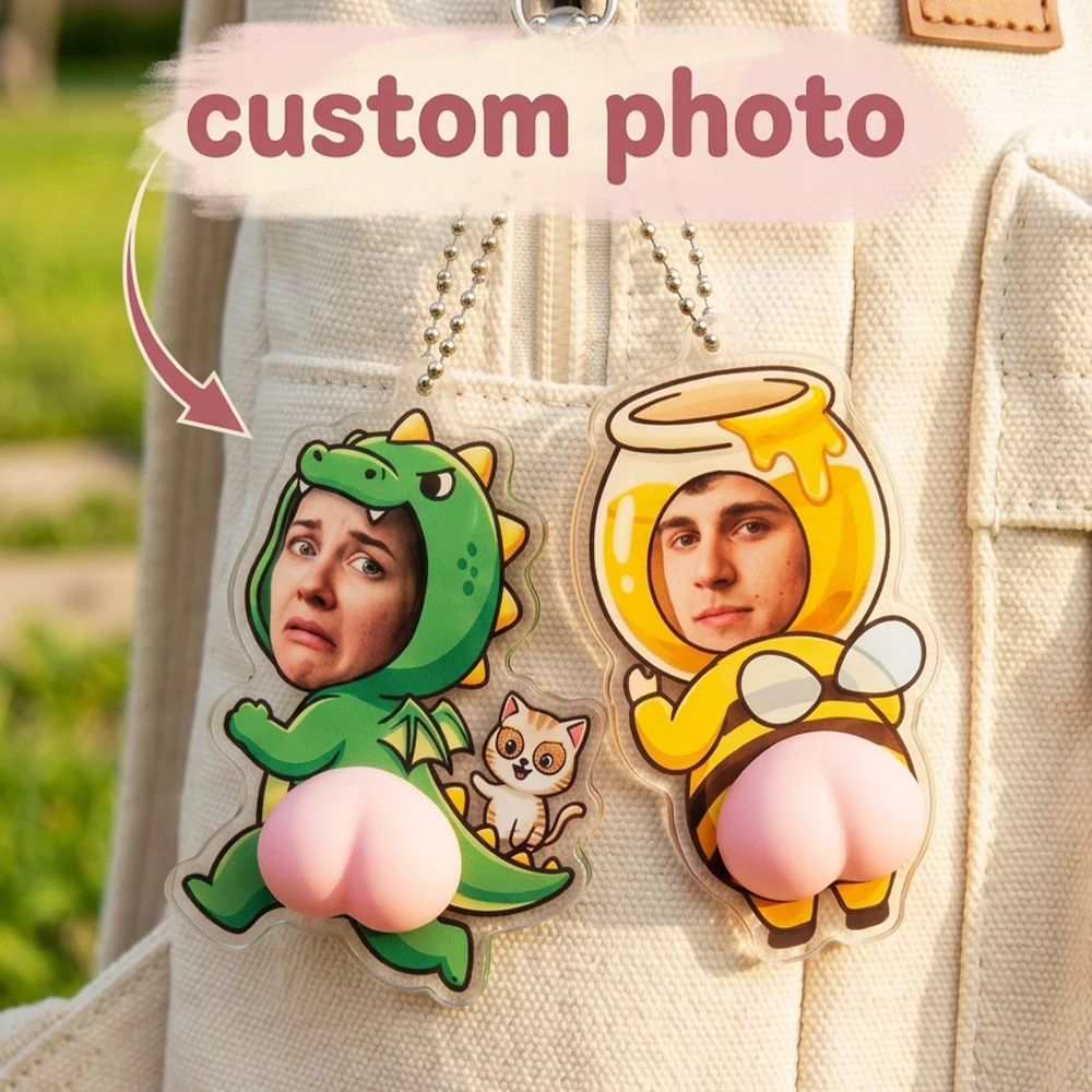 Customizable Portrait Squishy Stress Keychain,Squeeze Silicone Butt Decoration,Funny Relax Toy For Anxiety,Holiday Surprise Gift