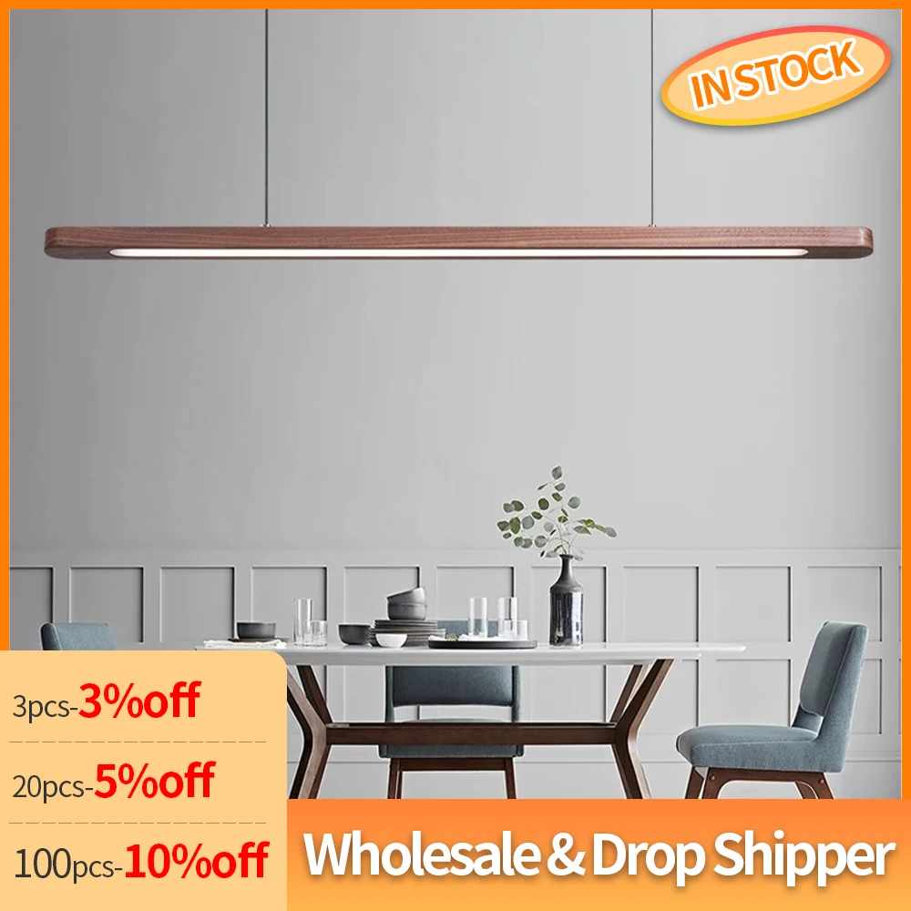 Customize Wood Pendant Light LED Ceiling Chandelier LED Long Strip Pendant Light Oval Ceiling Lamp for Kitchen Table Home Decor