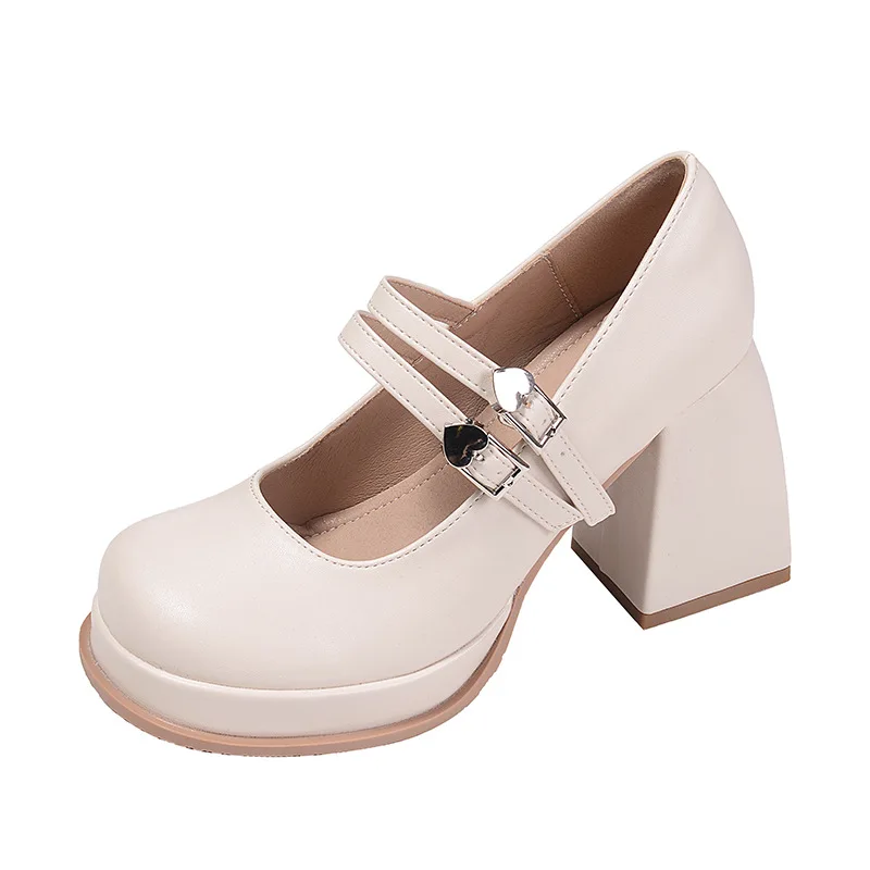 النمط الفرنسي ماري جين أحذية للنساء الربيع والخريف جولة تو منصة حذا فردي للسيدات مكتنزة براءات الاختراع والجلود عالية الكعب
