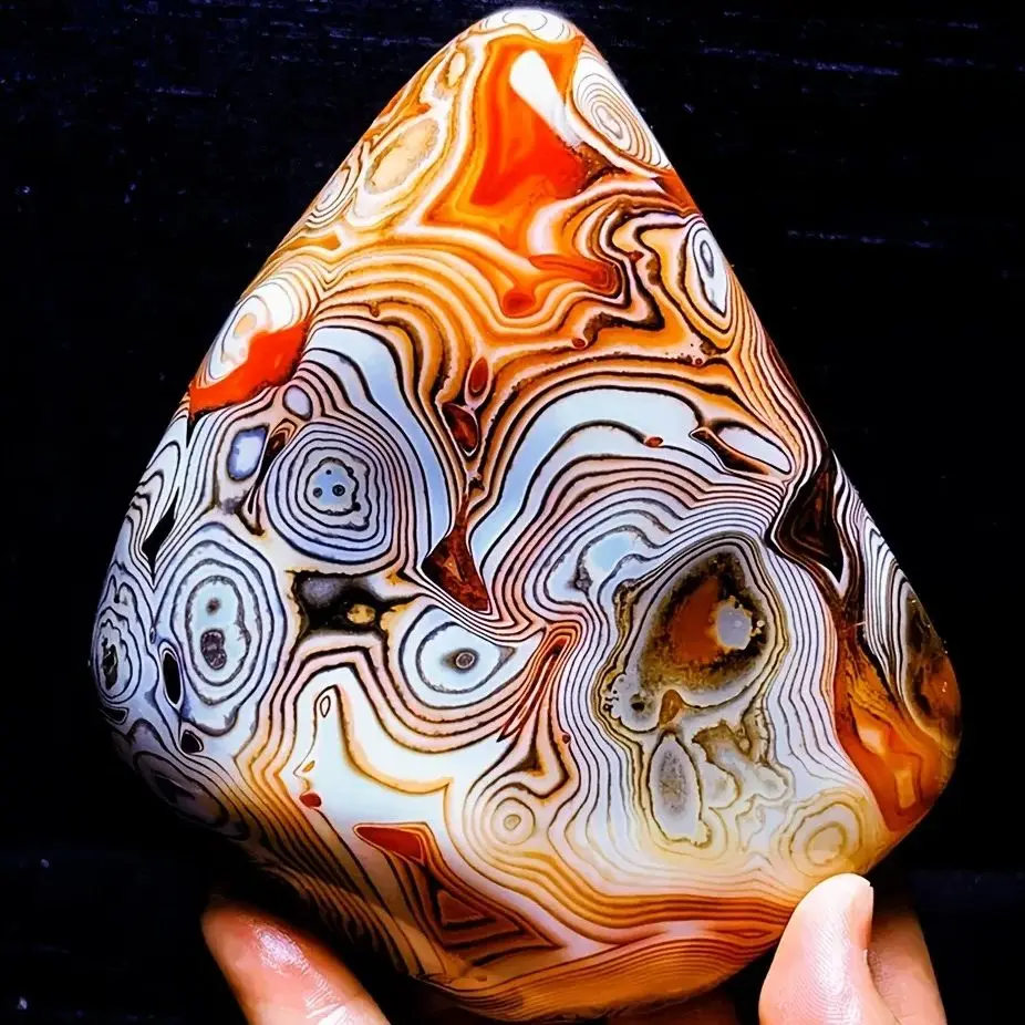 Natural Sardonyx Agate Palm Stone Energy Crystal Silk Agate Mineral Specimen Polished Reiki Healing Decor