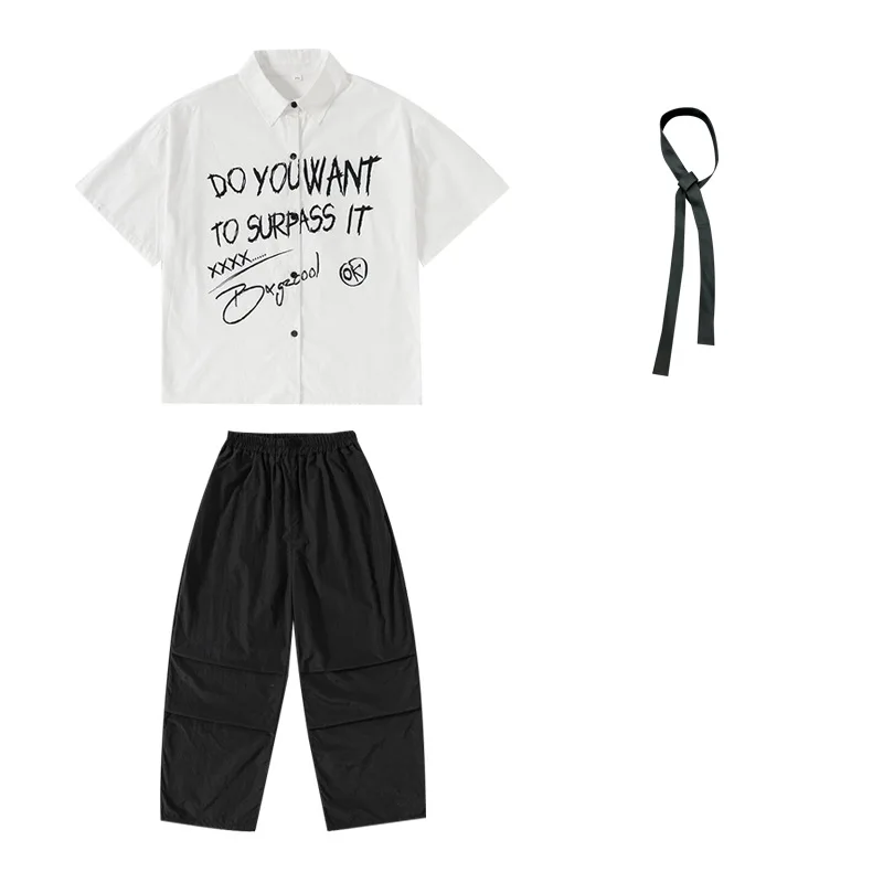 Hip Hop Dance Costume Girls White Shorts Sleeves Shirt Baggy Pants Boys Drum Jazz Performance Clothing Group Street Dance Wear