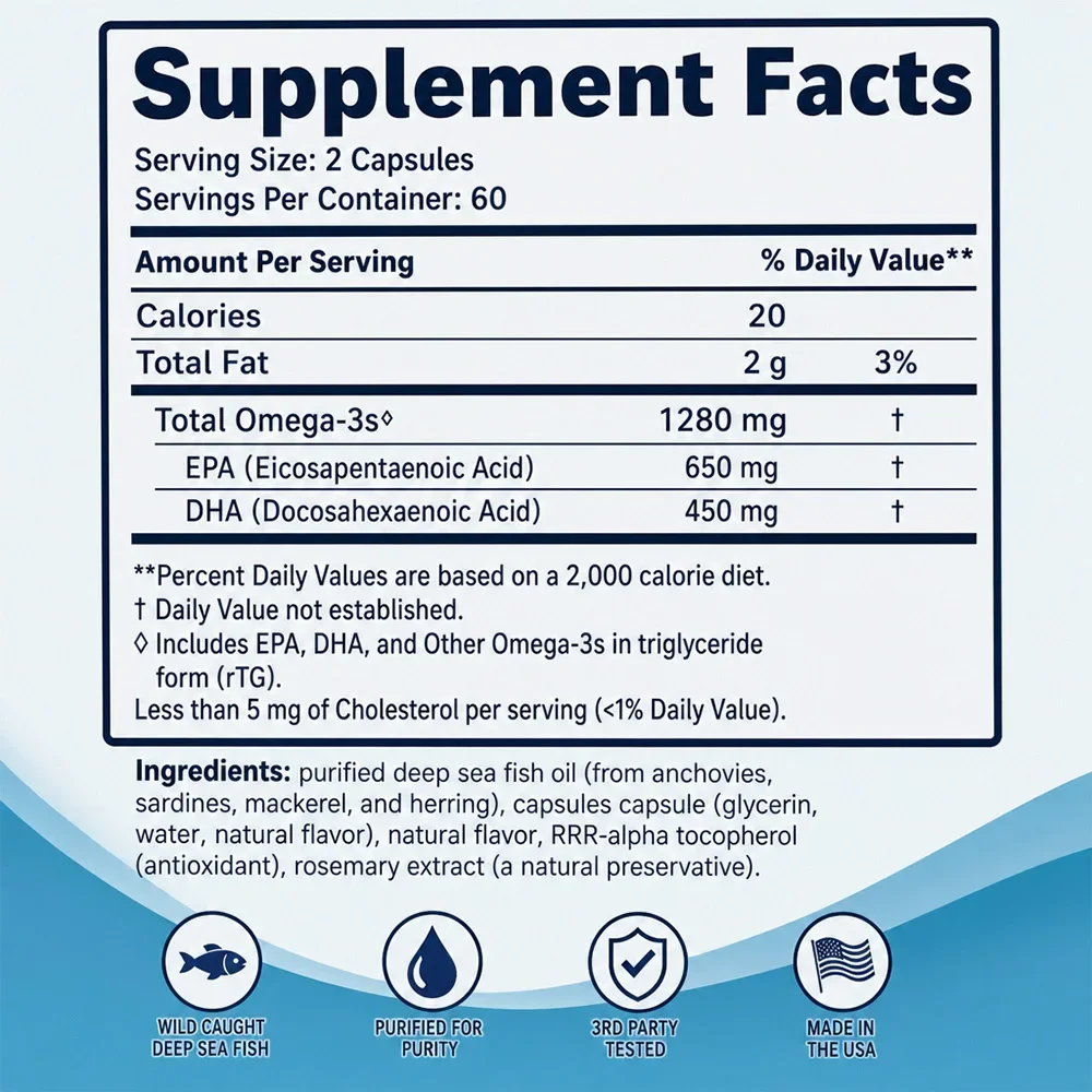 Omega-3 Capsules - Supports Heart, Brain and Eye Health, Provides Sustained Energy and Promotes Nutrient Absorption