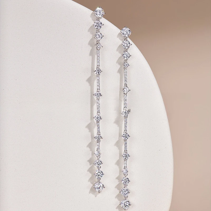 

linear 925 silver high carbon diamond earrings