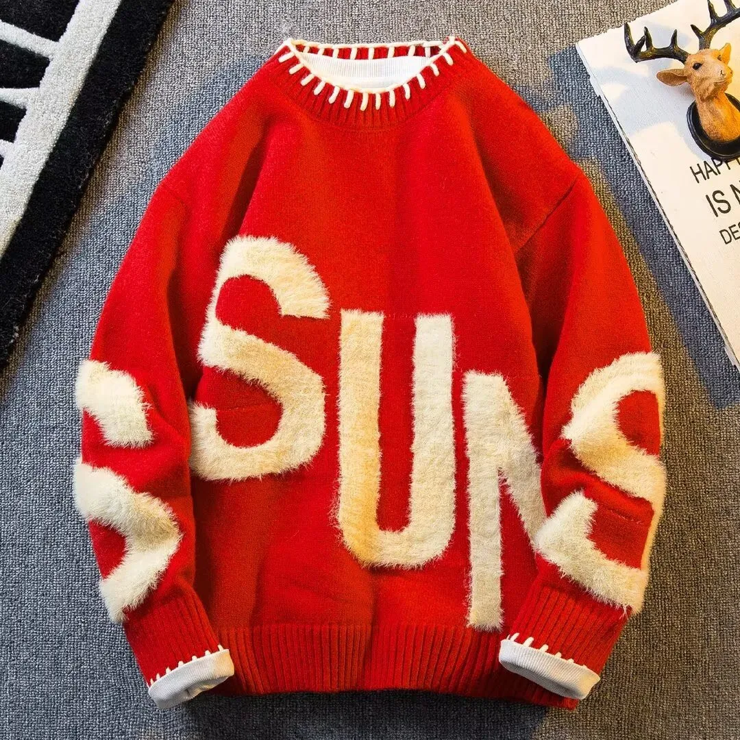 

Осенне-зимний утепленный вязаный свитер для мужчин, повседневный модный свитер с цветочным узором, круглым вырезом, длинными рукавами, теплая верхняя одежда