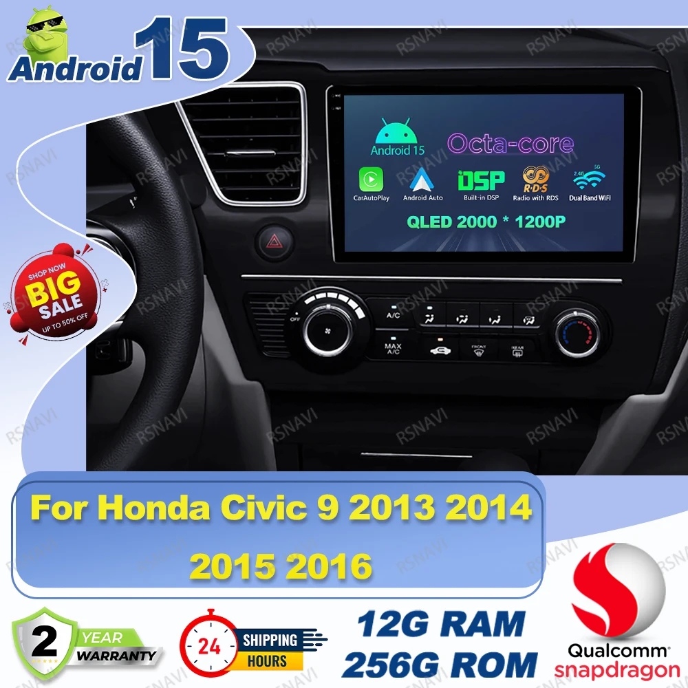 Android 15 Car Radio For Honda Civic 9 2013 2014 2015 2016 Tesla Model Y Accessories 2025 Keyring Motorcycles Passat B8 E90 W213