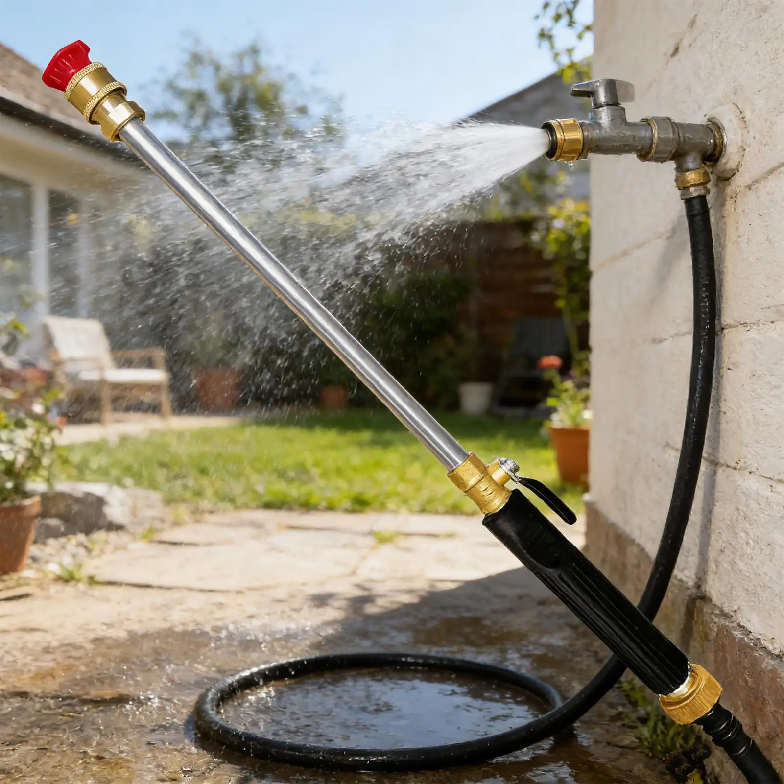 

Регулируемая насадка-распылитель для садового шланга с быстрым соединением и 3 насадками для полива газона