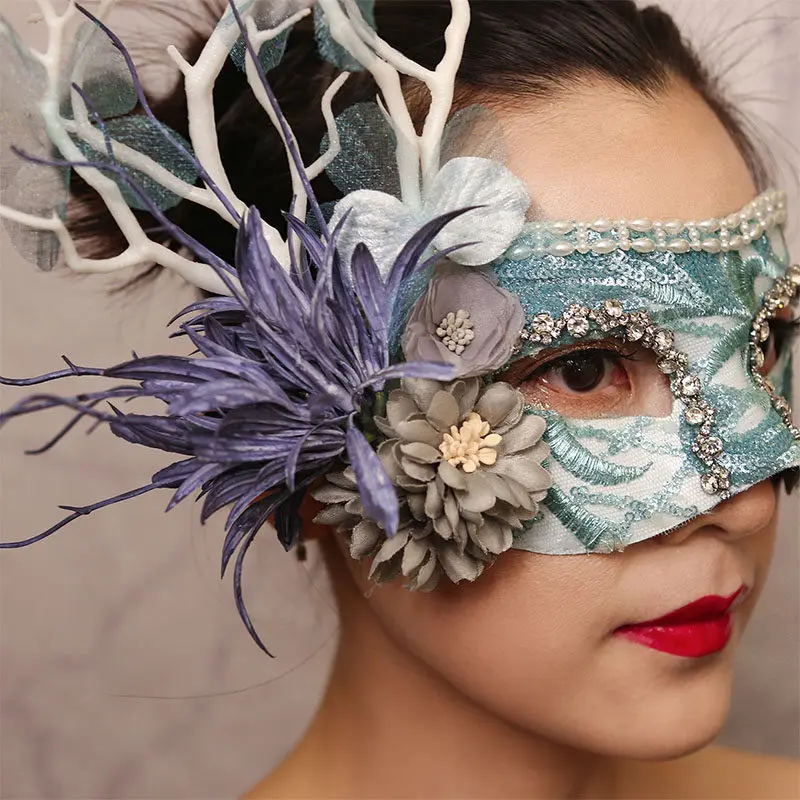 Europe and the United States exaggerate Venice green flower mask tree branches masked singer Halloween carnival masquerade party 2