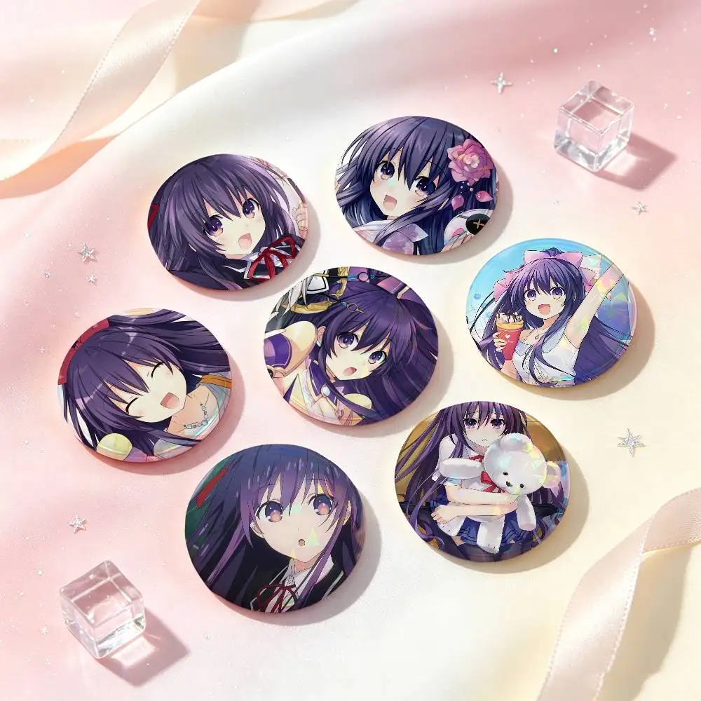 Tohka Yatogami Anime Figure Badges 25 32 44 58 75 Mm Round Cosplay Pin Bag Decor Fans Collect Friends Gifts Brooch Souvenir