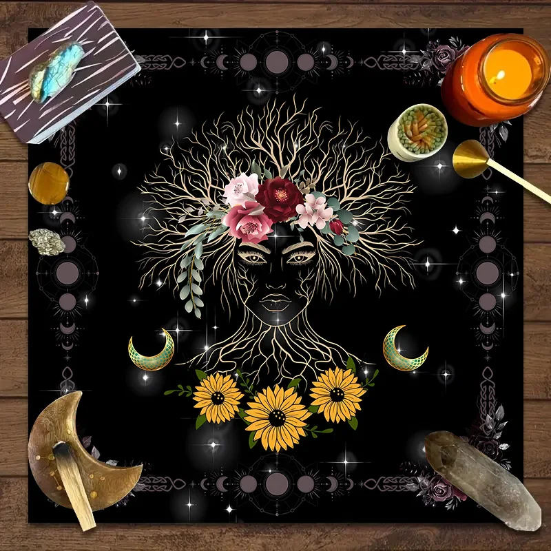 The Tree Of Life And Mysterious Crystal Design Tarot Tablecloth Astrology Oracle Card Pad Game Home Decoration