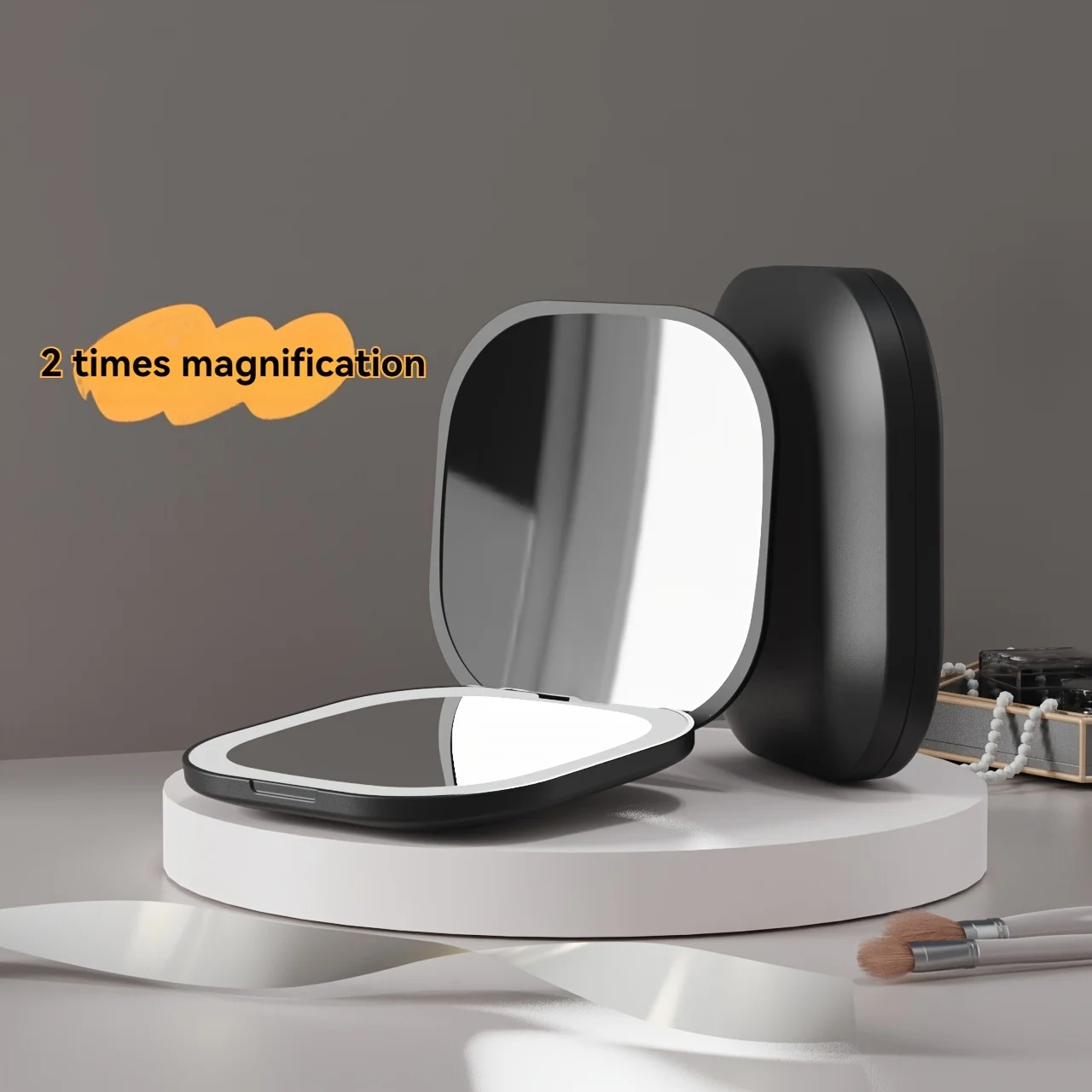 Single Light 2X Makeup Mirror, with Led Light, Magnifying Makeup Mirror, 1X/2X Magnifying Mini Pocket Mirror Travel Double-Sided Mirror, Portable Handheld Foldable Led Mirror, Suitable for Travel, Home, Office Gifts, Christmas Gifts