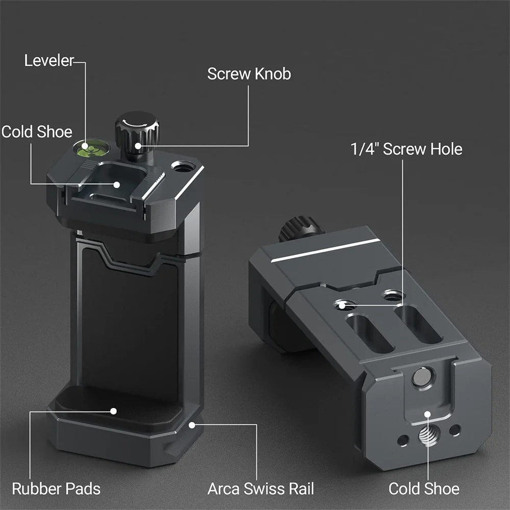 LEAPLIGHT Metal Phone Holder Tripod Mount w Cold Shoe & Arca Swiss Quick Release Plate Clamp for iPhone 16/15/14 /13/12/ Samsung