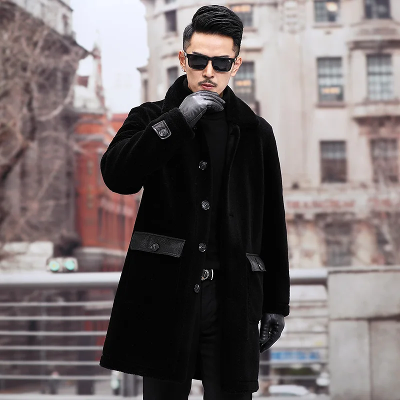 

Men 2022 Autumn Winter New Genuine Lamb Fur Coats Male Sheep Shearing Warm Outerwear Men Long Single Breasted Jackets A363