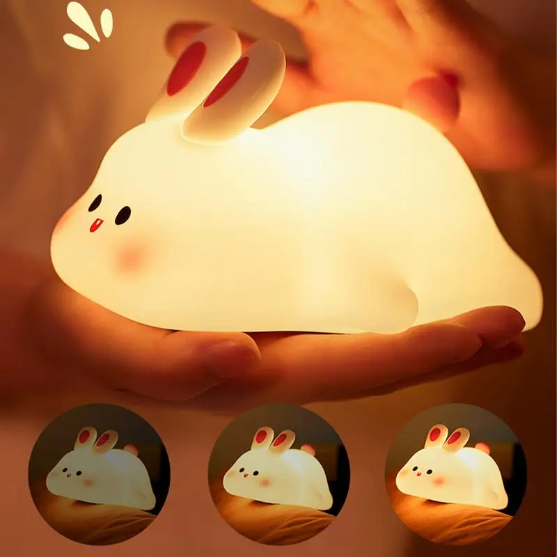 

Silicone Rabbit Lamp Cute Night Light Bedroom Bedside Sensory Light Touch Lamps Led Cute Animal Design 3 Modes For Girls Boys