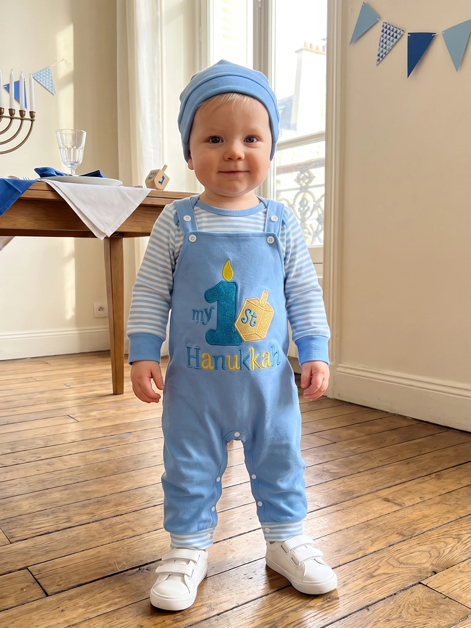 First Romper Embroidery Hat Baby Boy First Hanukkah Outfit Outfit Stripe Romper Latest Baby Boy First