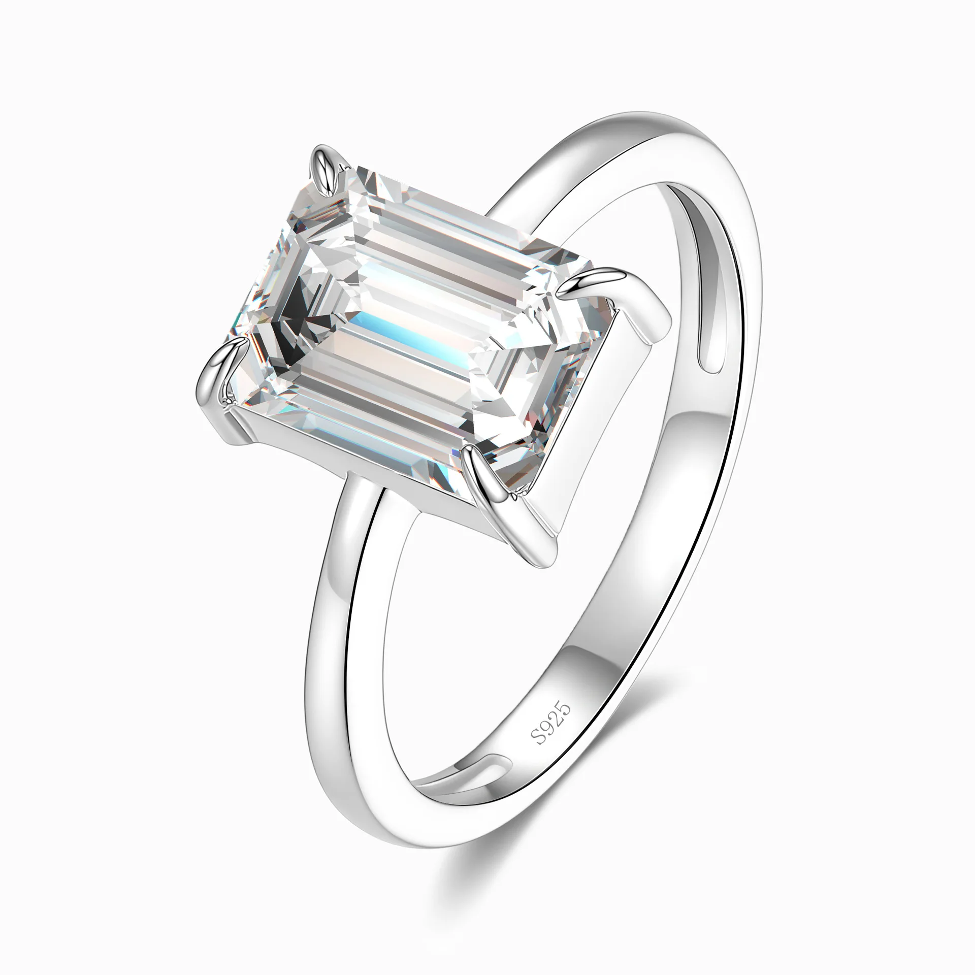 S925 Sterling Silver 3CT Emerald Cut Moissanite Ring for Women - Solitaire Promise Engagement Jewelry