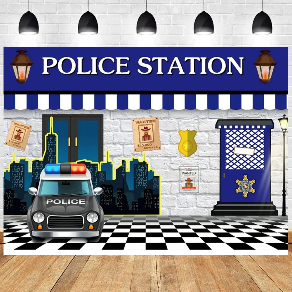 Police Theme City Night Patrol Car Uniform Policeman Baby Boys Birthday Party Photography Background Decor Photo Studio Props