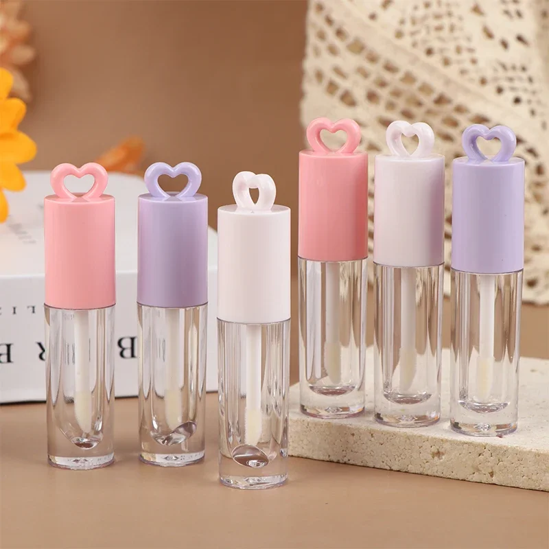 Pink Heart-Shaped 2.5ml Lip Enamel Tube with Keychain And Brush Rod Empty Lip Gloss Bottle Lip Glaze Container Makeup Tool