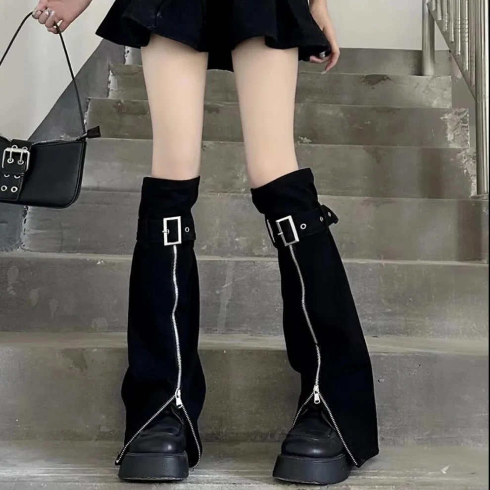 Japanese Spicy Girls Flare Socks Lolita Long Socks Summer Y2K Slim Zipper Pile up Socks Women Leg Warmers Over Knee Boot Cuffs