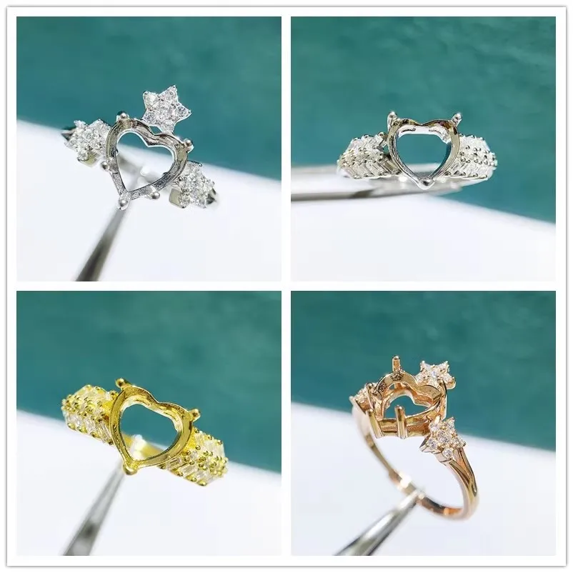 

MeiBaPJ 6 мм/8 мм сердце камень стерлингового серебра 925 пробы модный держатель для колец DIY пустая поддержка для женщин изысканные очаровательные ювелирные изделия