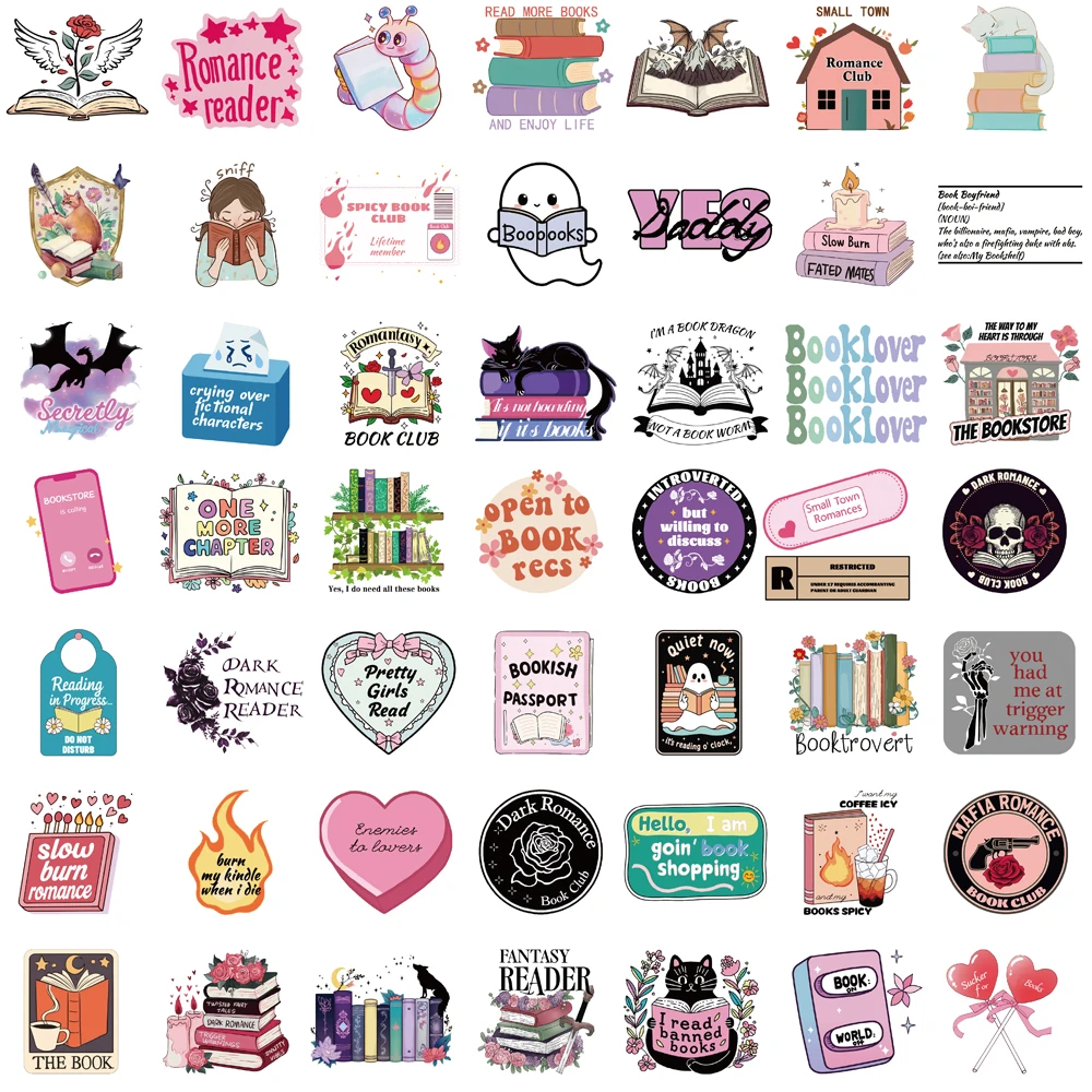 50PCS Book Reading Sticker Refrigerator Laptops Graffiti Creative Scrapbooking Waterproof School Supplies for Bicycle Stickers