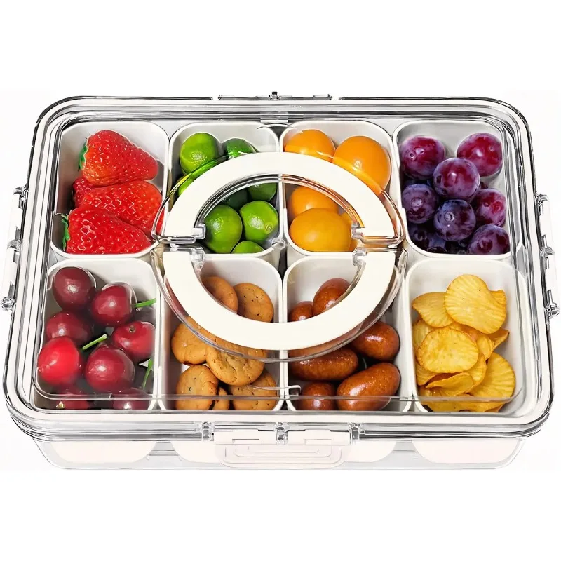

Snackle Box Container Lid With 8 Compartment Portable Divided Serving Tray with Lid for Sweets Vegetables Biscuits Nuts
